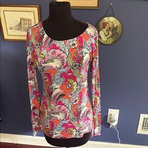 Vera Bradley Pink and Orange Fitted Graphic Blouse